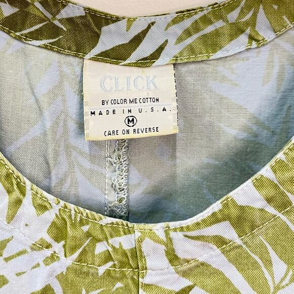 CLICK by CMC Sz M Green Blue Leaf Botanical Print Scoop Neck A-Line Short Dress - Picture 4 of 8